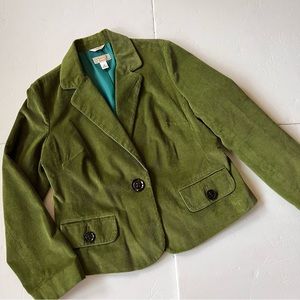 Talbots Womens Olive Green Corduroy Blazer Single Button Jacket Size 16